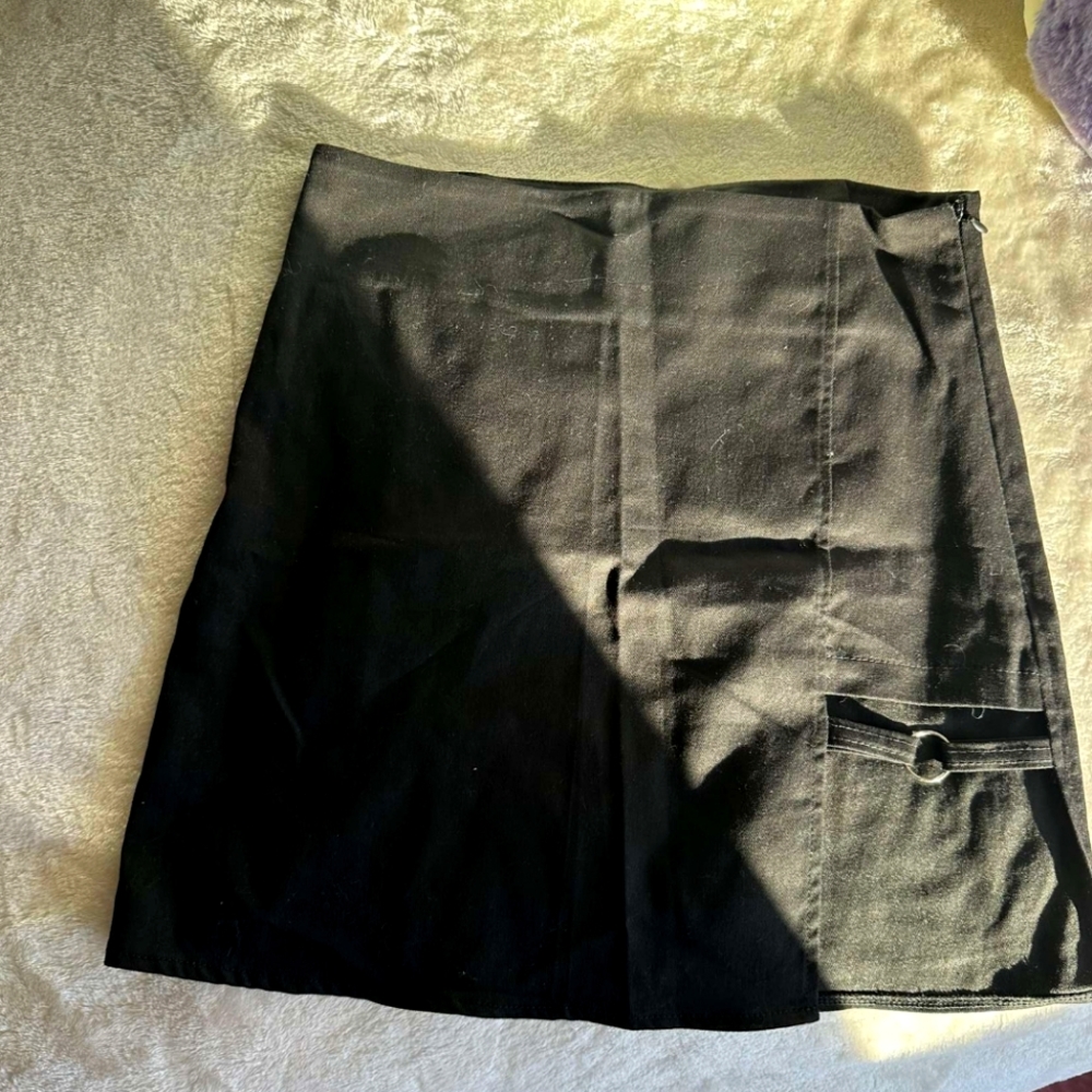 Black Bodycon Skirt w O-Ring Strap Detail